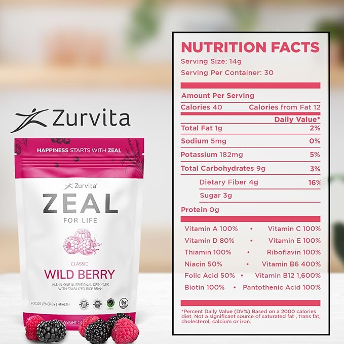 Zurvita - Zeal for Life 30-Day Wellness Bag - Wild Berry (Classic) - Nutritional Supplement for Vitality, Immunity, and Wellness - 420 Grams