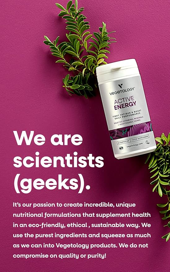 Active Energy Supplements – Fatigue-Fighting C & B Vitamin Supplements – Vitamin Supplement w/Folate, Iron & Adaptogenic Herbs – Caffeine-Free Multivitamin Capsules (60 Counts)