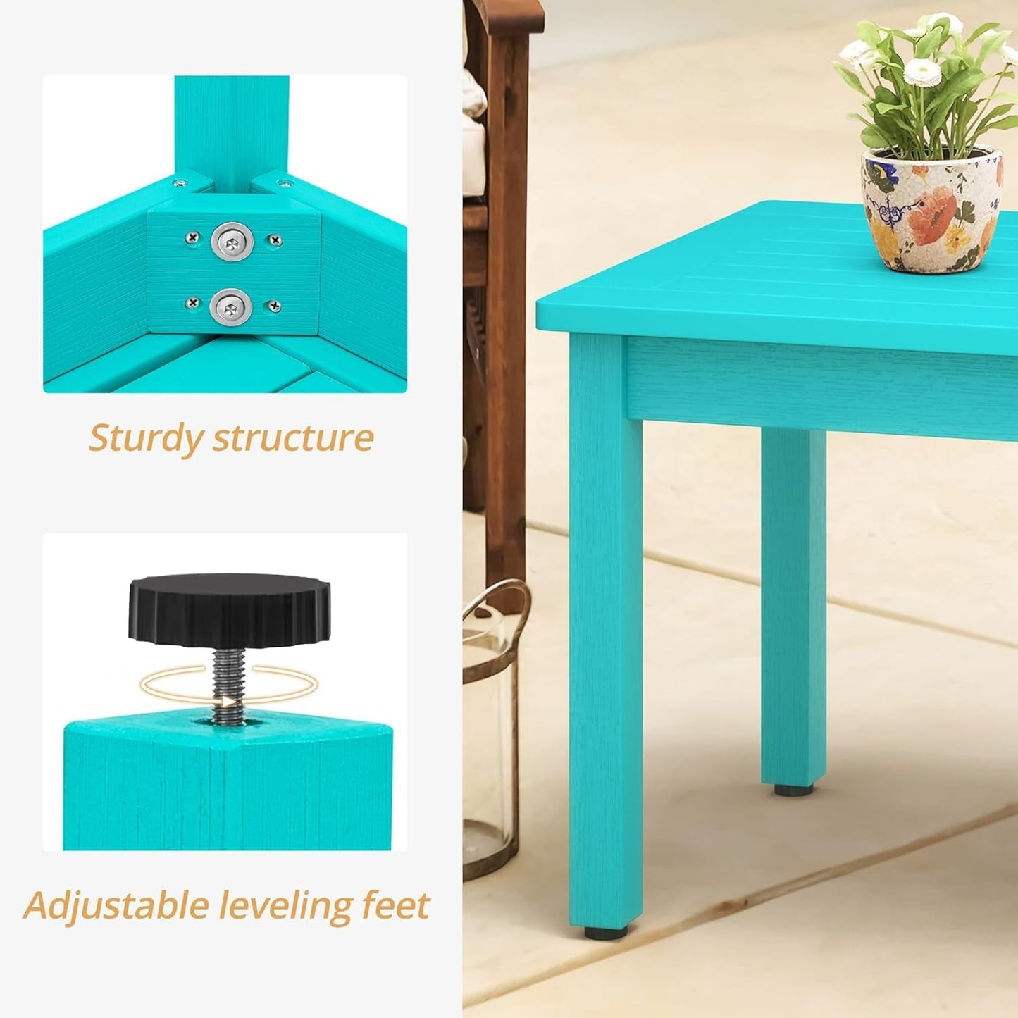 ZMMOO Outdoor Coffee Table Rectangle, HDPS Patio Coffee Tables for Outside, All Weather Patio Coffee Table with Slatted Tabletop for Deck, Garden, Balcony, Indoor or Outdoor Use, Light Gray