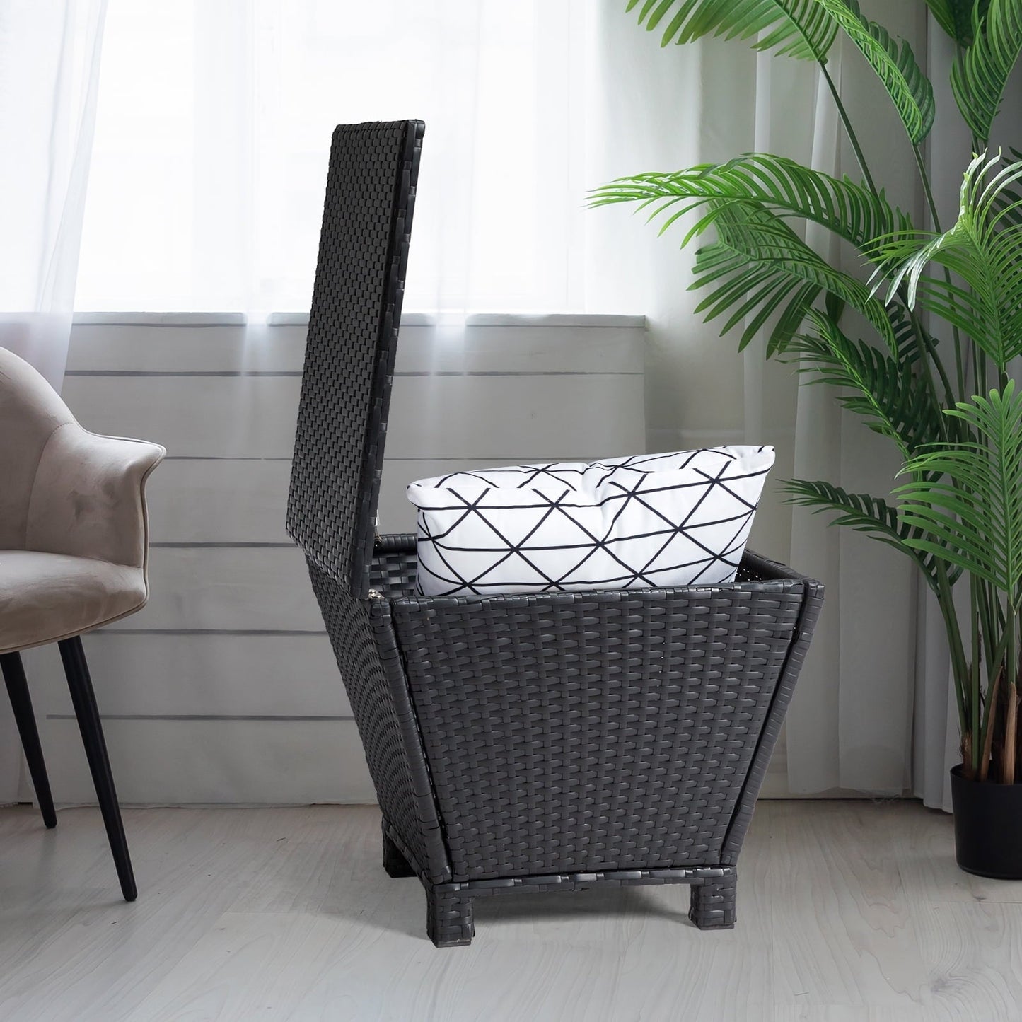 Ktaxon Wicker Side Table with Storage, 13 Galllon Ratten Storage Side Box Container, Wicker Storage Coffee Table for Outdoor Indoor, Black