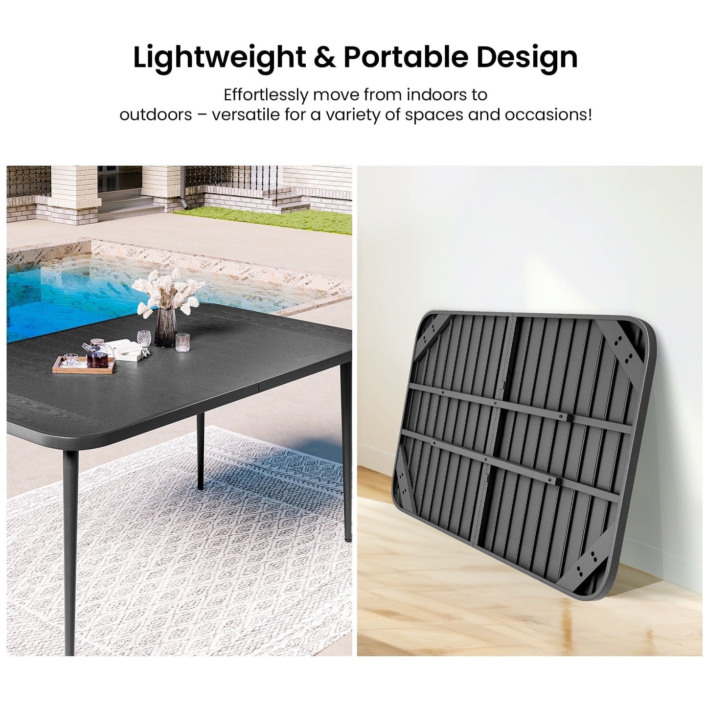 JUSTLET 6-Person Heavy-Duty Outdoor Rectangular Metal Dining Table – Rust-Resistant, Waterproof, Sunproof, All-Weather Patio Table for Garden, Deck, Porch, Backyard – Brown