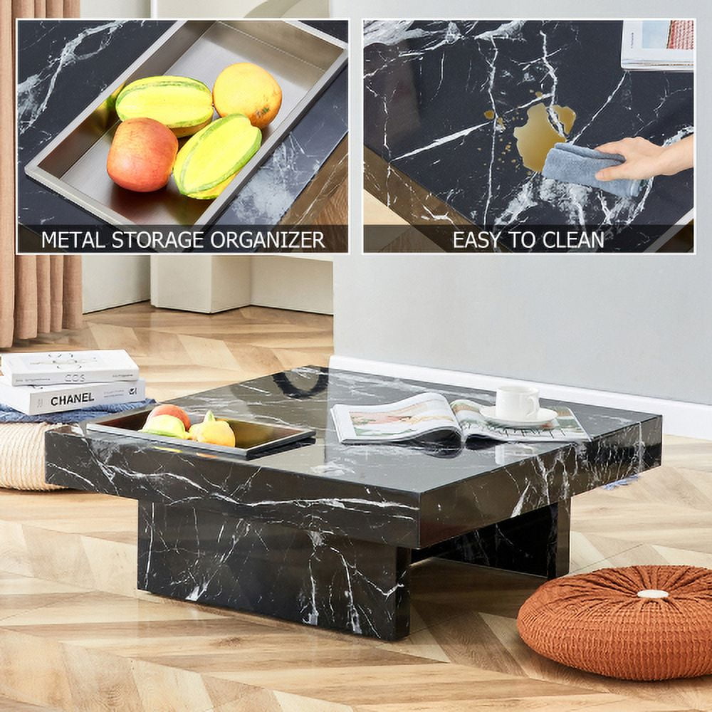 31.4" Modern Black Patterned Mdf Coffee Table - Stylish & Practical For Living Room