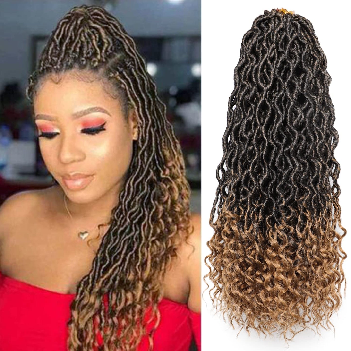 6 Packs Goddess Locs Crochet Hair Wavy Curly Faux Locs Crochet Braids Synthetic Hair Extensions Ombre Crochet Faux Locs Low Temperature Braiding Hair (20" (6 Packs), # T27)