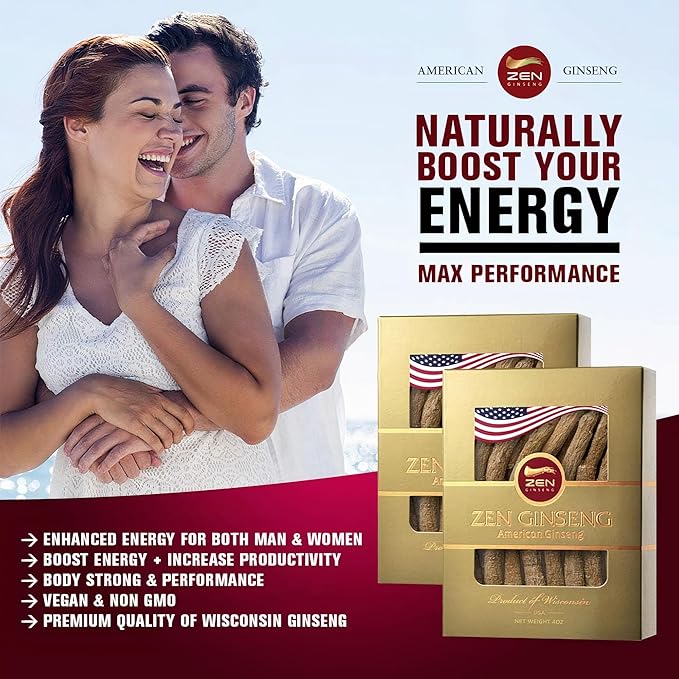 Zen American Wisconsin Ginseng - Small Long Root - Premium Quality Panax Ginseng. Boosts Body Immunity, Energy for Men & Women (8 Oz, Small Long Root-8oz)