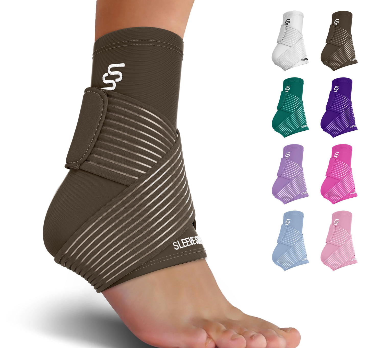Sleeve Stars Ankle Brace for Sprained Ankle, Plantar Fasciitis Relief Achilles Tendonitis Brace, Ankle Support for Women & Men with Strap, Heel Protector Wrap for Pain & Compression (Single/Dark Brown)