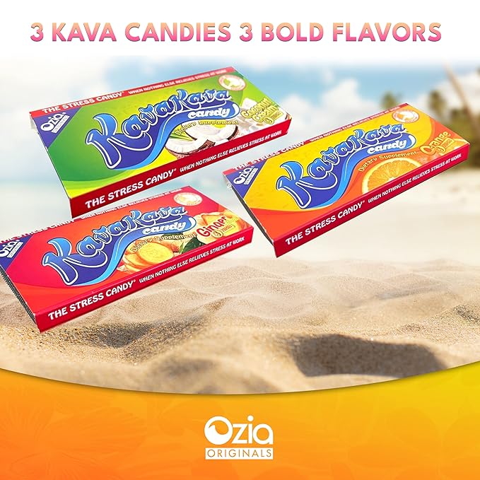 Ozia Originals Kava Kava Candy - 8 Kava Candies Per Pack, Kava Extract Stress Relief Supplement, Natural Kava Root Chill Happy Pill, Encourages Positive Mood - Orange Flavor, 1 Box (12 Packs)