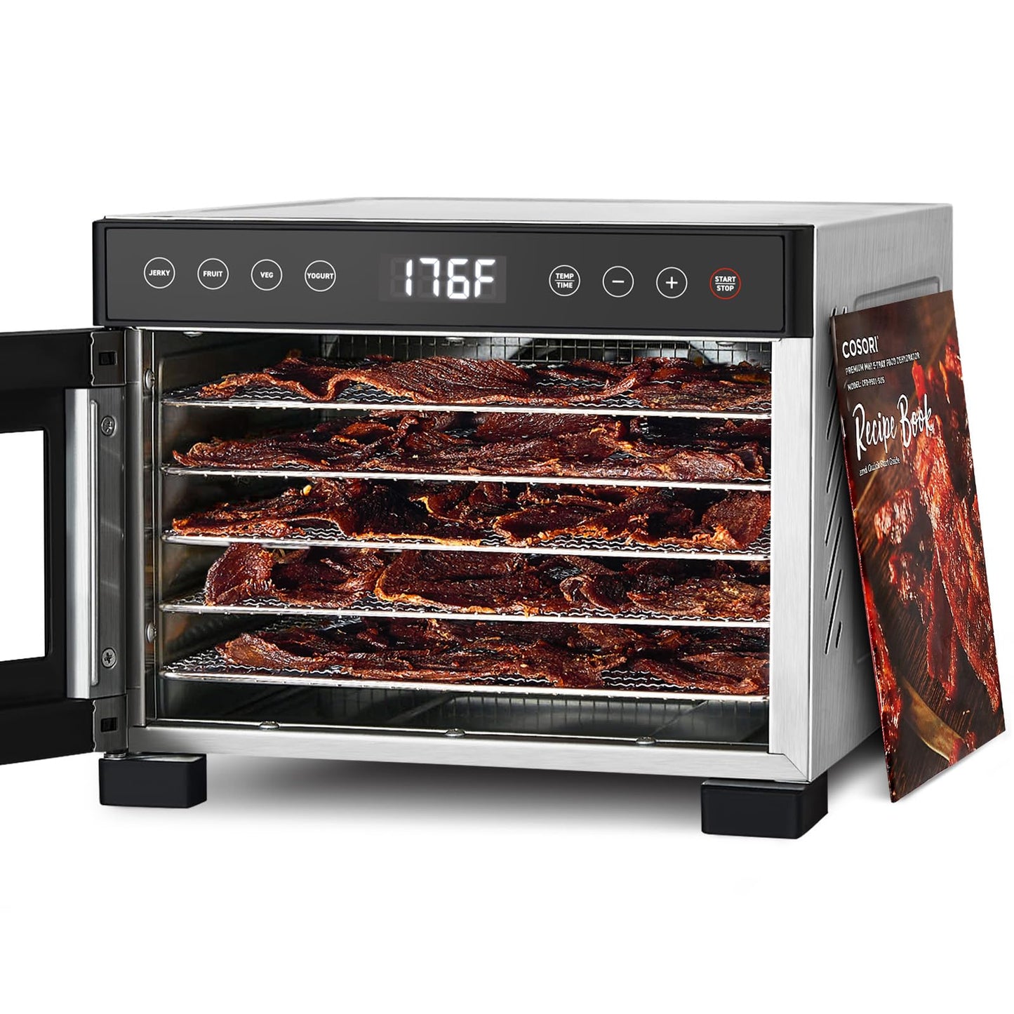 COSORI Food Dehydrator for Jerky, 176Β°F Temperature Control, 5 Stainless Steel Trays Dryer Machine, 4 Presets, 48H Timer, for Dog Treats, Meat, Fruit, Veggies, Snacks, Recipe Book Included