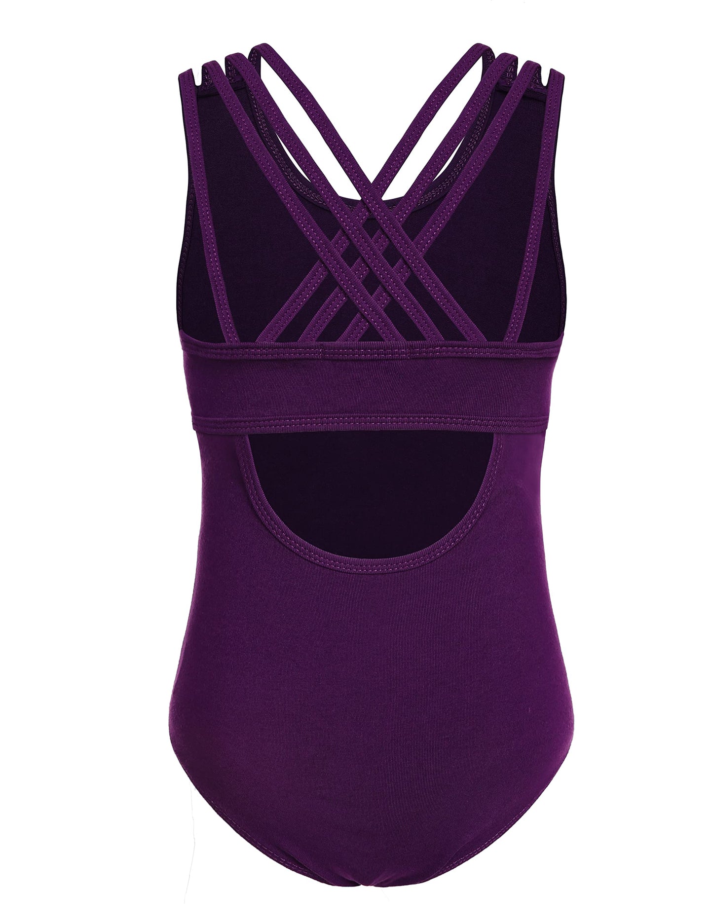 Arshiner Girls' Gymnastic Leotards Ballet Dance Crisscross Straps Sleeveless Tank One Piece Outfit,Dark Purple,5-6 Years