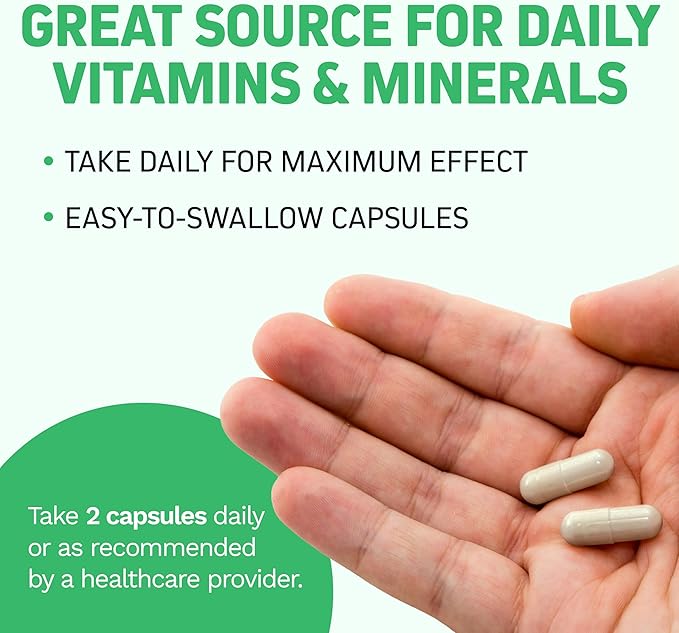 Herbtonics Whole Food Teen Vitamins for Energy, Focus & Immune Support - Multivitamin for Teenage Boys & Girls (12-18) with 62 Superfoods - Vegan, Plant Based, Non-GMO - 60 Easy Swallow Capsules