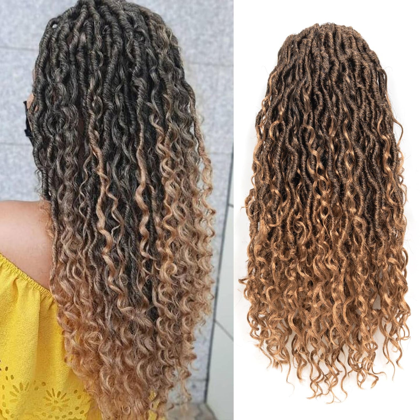 Goddess Locs Crochet Hair 14 Inch 8 Packs Faux Locs Crochet Hair for Black Women Boho Pre Looped Crochet Locs with Curly Ends River Locs Crochet Hair (1B/27)