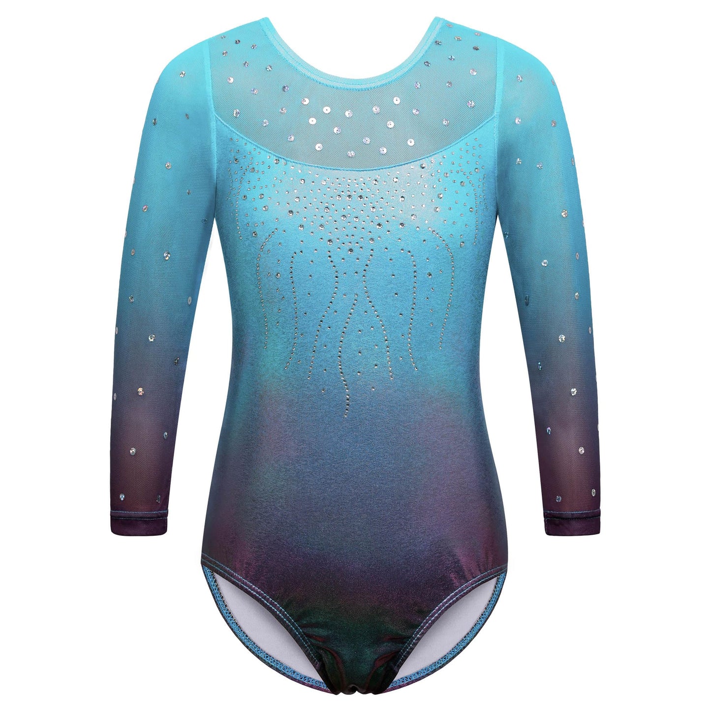 BAOHULU Gymnastics Leotard for Girls Shiny Sequins Mesh Sleeve Practice Dancewear B285_Blue_5A