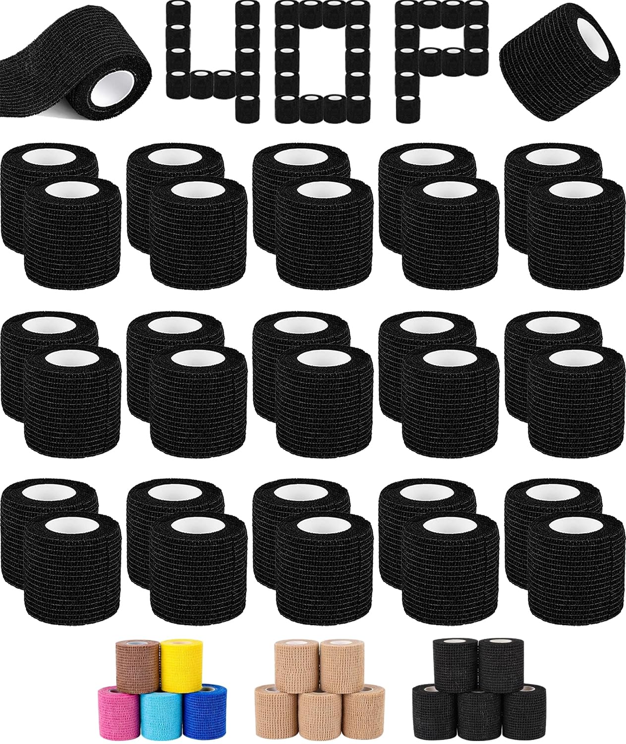 AZEN 40 Pack Self Adhesive Bandage Wrap Black, 2" X 5 Yards Black Athletic Tape, Vet Wrap, Tattoo Grip Tape Wrapļ¼Ankle Tape, Cohesive Bandage Wrap