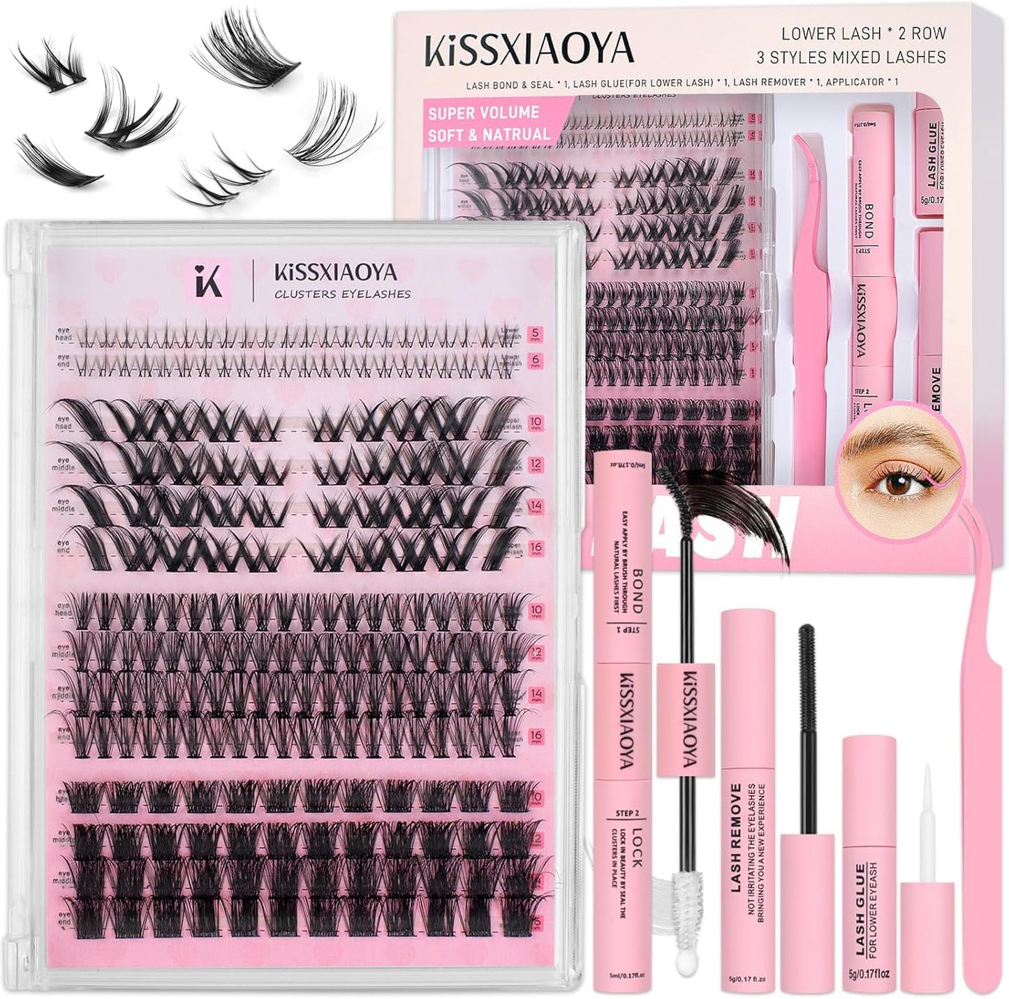 DIY Lashes Extension Kit with Lash Bond & Seal and Applicator,Mixed Wide-stem Lash, Individual at Home pro kit1