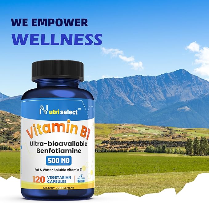 120 Capsules containing 500 mg of Vitamin B1, Non-GMO, Vegan, Gluten Free, Benfotiamine