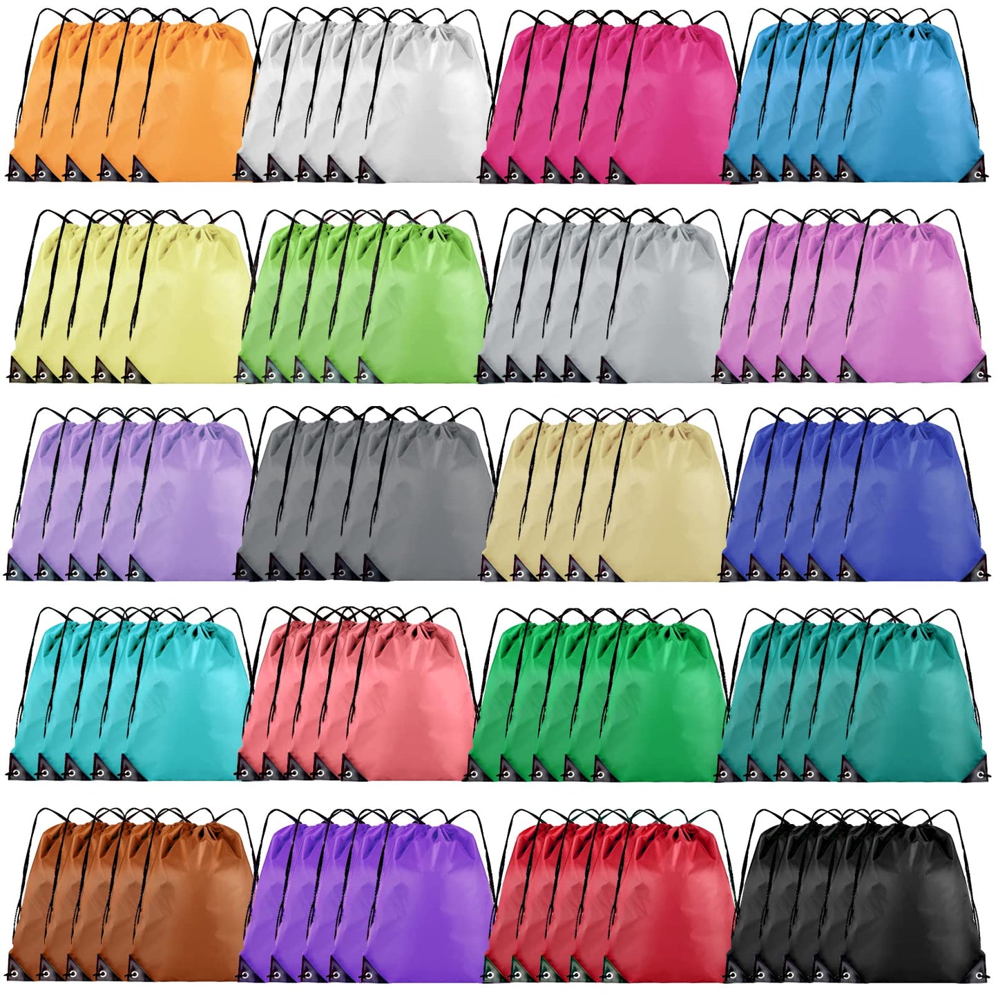 Grneric Drawstring Backpack Bulk 100Pcs Cinch Bag, Polyester Drawstring Bags for Gym Beach Sports Short Trip Party (20 Colors)