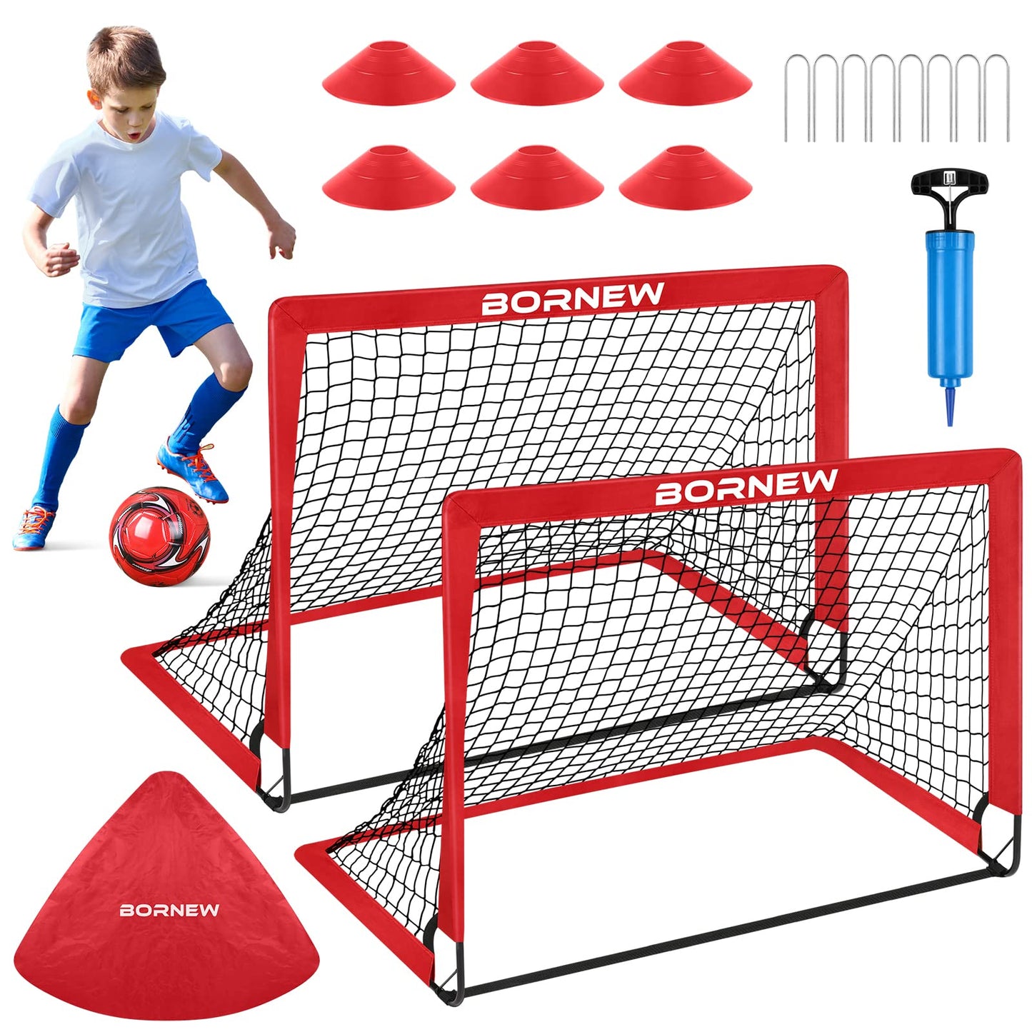 Kids Soccer Goal for Backyard Set - 2 Set 4X3 ft Toddler Soccer Nets Training Equipment, Soccer Ball, Pop Up Portable Soccer Set for Kids and Youth Games and Training Goals