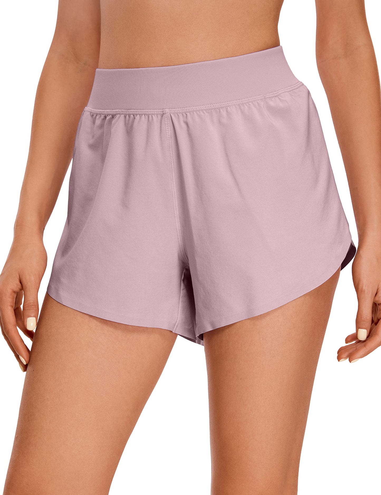 CRZ YOGA Mid Waisted Dolphin Athletic Shorts for Women Lightweight High Split Gym Workout Shorts with Liner Quick Dry Moonlight Ash XX-Small