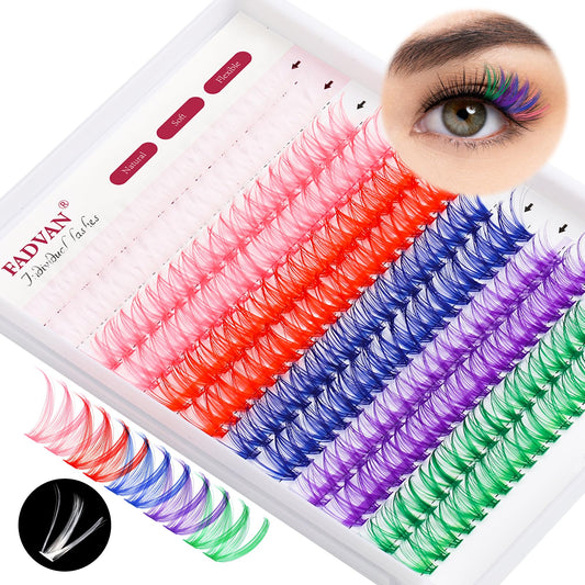 Fadvan Colored Lash Clusters 240Pcs Individual Lashes D Curl 14Mm/16Mm Colored Cluster Lashes 40D Colorful Eyelash Clusters 6 Co