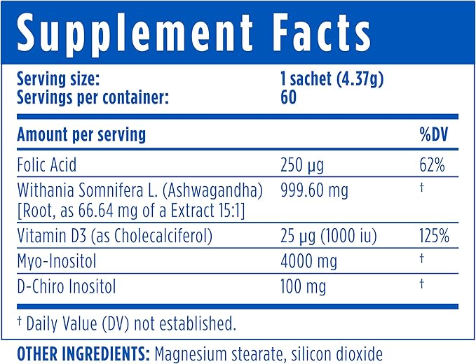 Ovarigen Plus, Myo & D-Chiro Inositol Blend Powder – 40:1 Blend with Folic Acid, Ashwagandha Powder, and Vitamin D3 - Help Manage PCOS Symptom, Hormone Balance, and Natural Fertility Aid, 60 Sachets