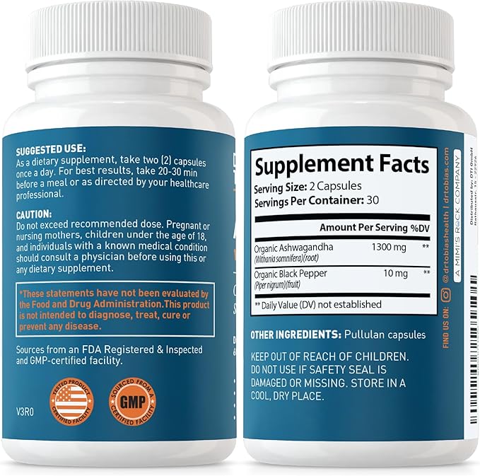 Dr. Tobias Adult Multivitamins and Ashwagandha Capsules, Support Overall Wellness & Balanced Energy & Resilience, Vegan, Non-GMO