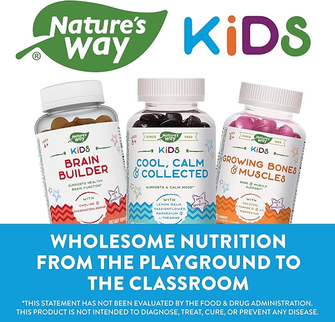 Nature's Way Kids Cool, Calm & Collected Gummies for Ages 8 and Over, Grape Flavored, 40 Gummies