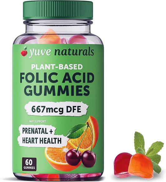 Yuve Prenatal Gummies for Women – Folic Acid 667 mcg DFE – Pregnancy Vitamins Gummies – Hormonal Support & Folate Acid – Vegan & Natural – 60 ct