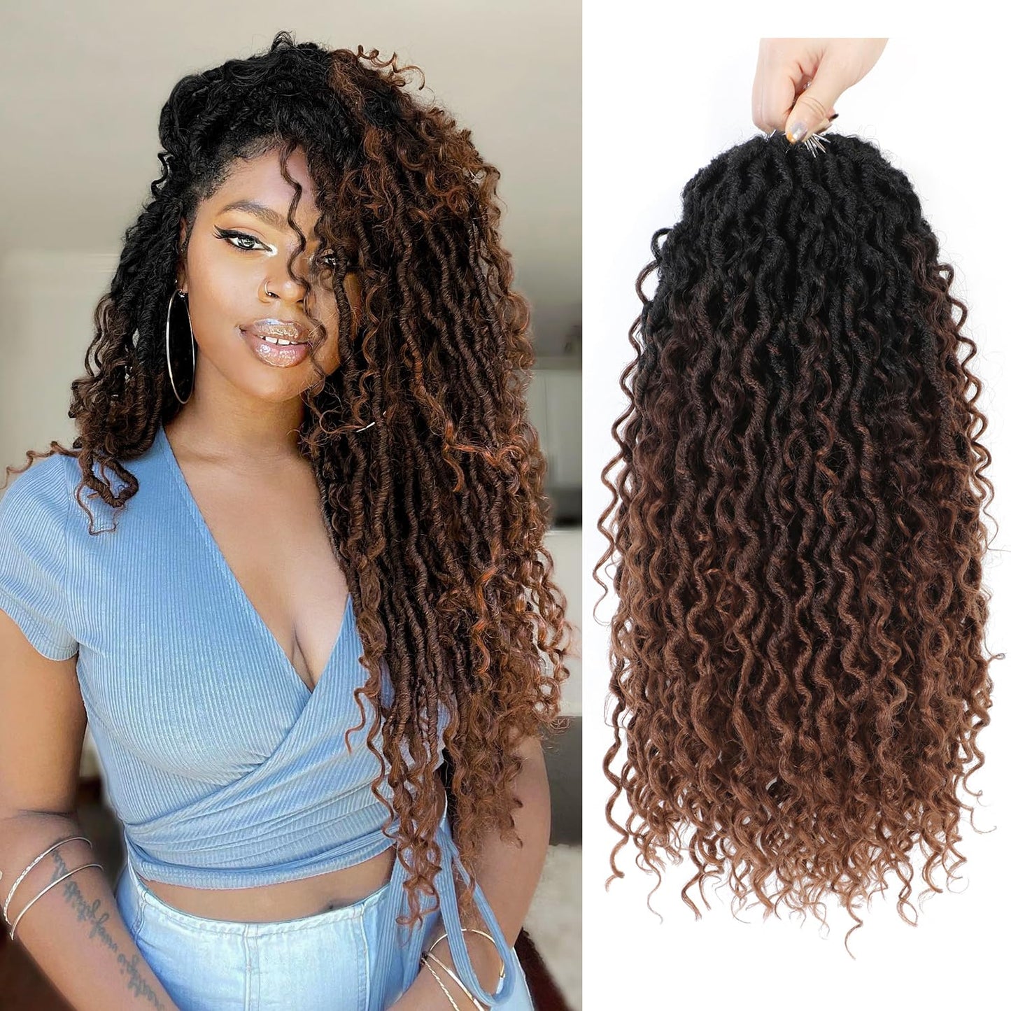 Goddess Locs Crochet Hair 22Inch Pre Looped Faux Locs Crochet Hair 8Packs Bohemian Crochet Braids Hair for Black Women 1B/4/30