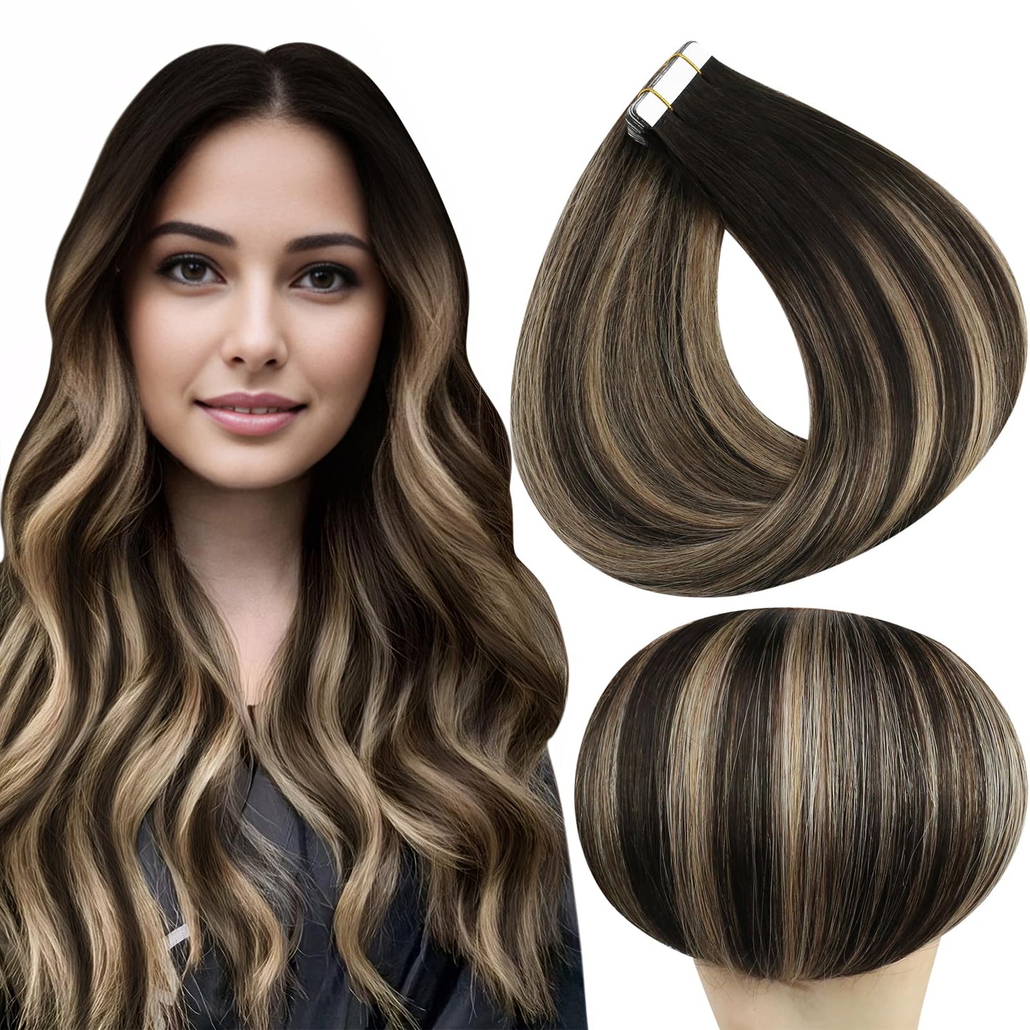 Full Shine Tape in Hair Extensions Real Human Hair 12 Inch Color 1B/27/1B Black with Blonde Balayage Natural Human Hair Extensions Tape in Short Hair 30grams Seamless Hair Extensions Tape in 20PCS