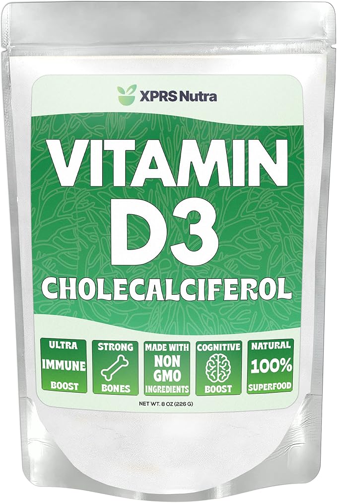 XPRS Nutra Vitamin D3 Powder (Cholecalciferol) - Unflavored VIT D for Bones and Immunity - Vitamin D3 Powder for Muscle Function - Vitamin D Supplements (8 Ounce)