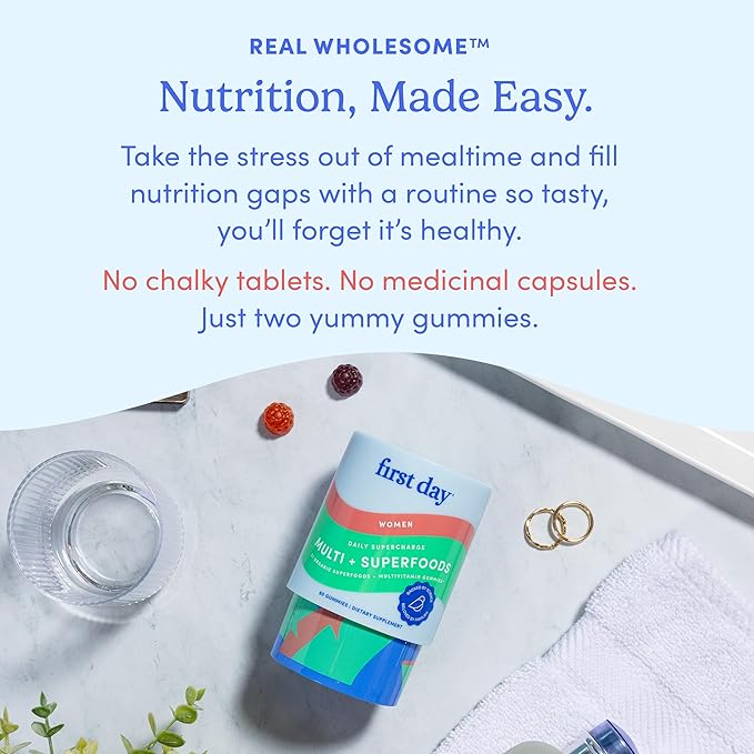 FIRST DAY Multivitamin for Women - Daily Womens Multivitamin Gummies - Vitamin A C D E B12, Magnesium, Zinc, Biotin – Vegan, Gluten Free Womens Vitamins - Hair Growth, Skin, Energy – 30 Day Supply