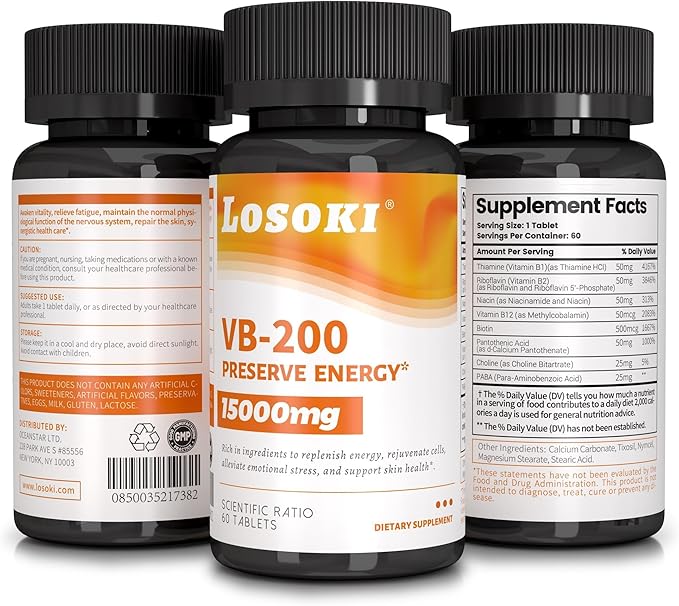 VB-200 - High-Potency Vitamin B Complex Tablets for Energy - 60 Tablets