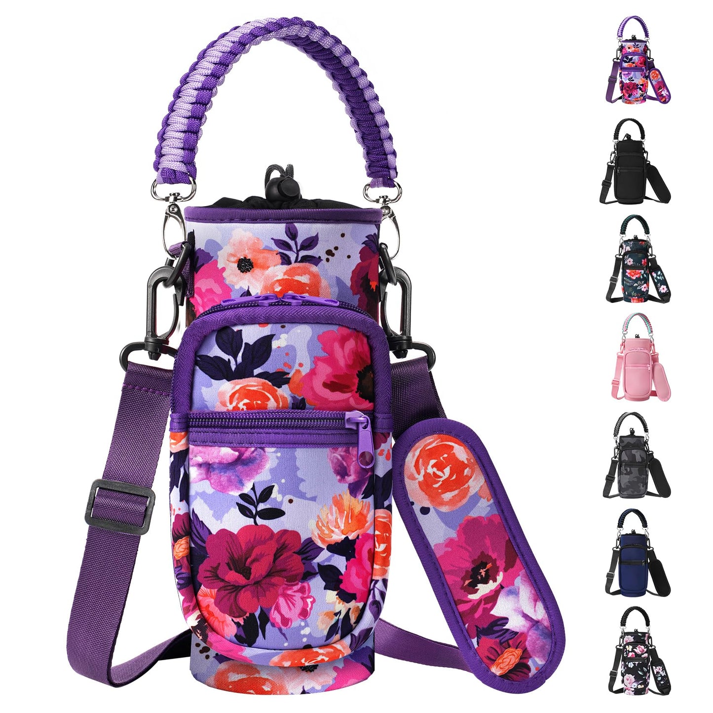 AceTreker Water Bottle Carrier Bag, 32 oz/ 40 oz Insulated Water Bottle Sleeve with Paracord Hanlde & Strap, Neoprene Metal Canteen Pouch Holder with Phone Pocket for Gym, Sport, Fishing