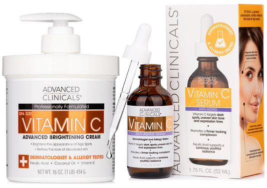 Advanced Clinicals Vitamin C Body Lotion + Potent Vitamin C Serum 2Pc Bundle | Face Serum & Body Cream Brightening Skin Care Set