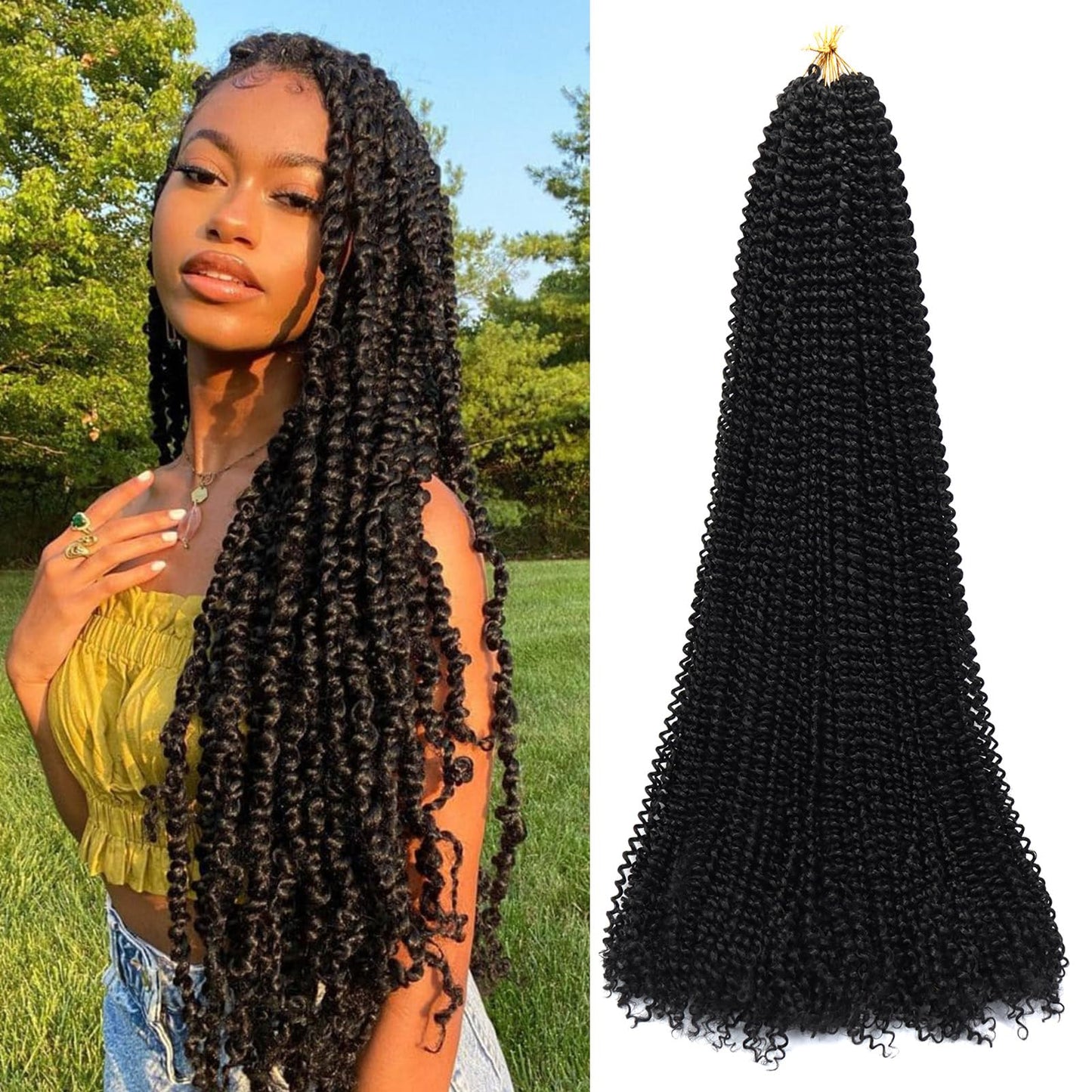 Dorsanee Passion Twist Hair 30 Inch 7 Packs Water Wave Crochet Hair Long Bohemian Curly Braiding Hair for Butterfly Locs, Faux Locs, Boho Style Spring Twist Crochet Braids (1B#)