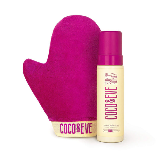 Coco & Eve Self Tanner Mousse Kit - All Natural| Sunless Instant Tanning Lotion With Bronzer & Mitt Applicator | Sunny Honey Bal