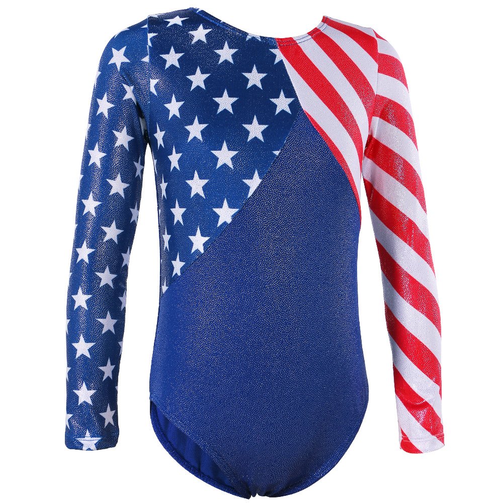 Gymnastics Leotards for Toddler Girls Patriotic Sparkle Red Blue Athletic Dancewear B146_US_6A