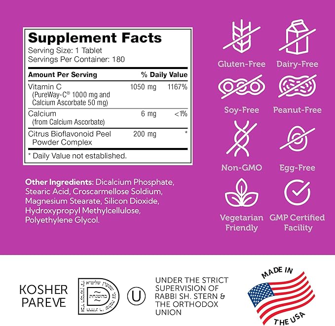 Zahler Vitamin C 1000mg Tablets with Bioflavonoids - High Potency VIT C 1000mg for Immune Support - Gentle on Stomach - Gluten Free Vitamin C 1000 mg Vitamin C Supplement for Women & Men (180 Count)