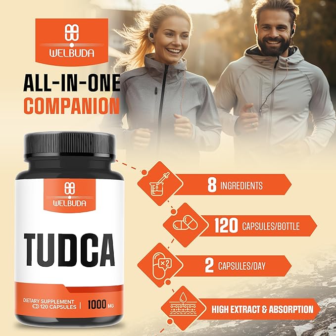 8in1 Tudca 1000mg Supplement - 120 Capsules for 2 Months - Extra Strength with Milk Thistle, Probiotics, Beet Root, Dandelion & More - Support for Immune System, Digestion Health & Brain Health