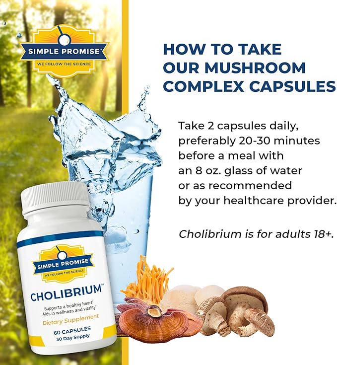 Simple Promise - Cholibrium - Mushroom Supplement with Lions Mane - Heart and Cholesterol Support, 60 Capsules