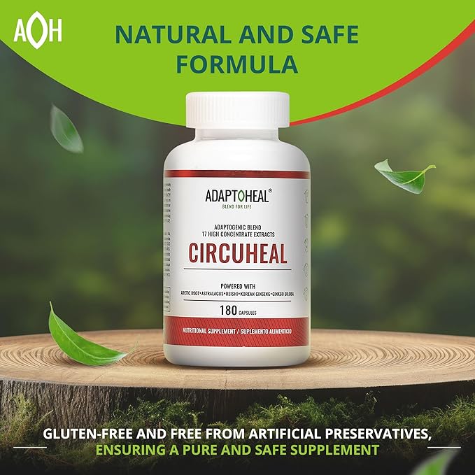 Adapatoheal Blood Pressure Suplement with Adaptogens - Reishi, Ginkgo Biloba, Astragulus & Hawthorn Berry - 700mg - 180 Capsules