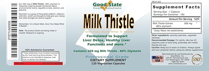 Good State - Milk Thistle Extract - (500 mg) (80% silymarin) (120 veggie capsules)