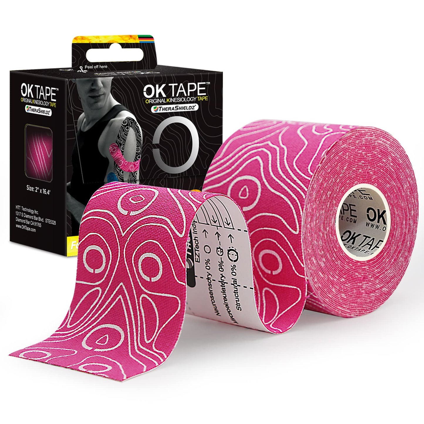 OK TAPE PRO Kinesiology Tape, 2inch x Long Roll 16ft Free Cut Tape, Elastic Athletic Tape Therapeutic Latex Free, Pink+White