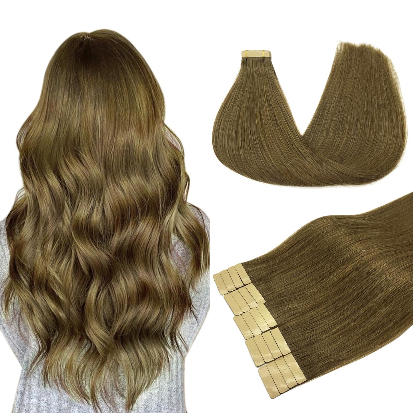 DOORES Hair Extensions Real Human Hair, Medium Brown 10 Inch 30g 20pcs, Tape in Hair Extensions Human Hair Natural Remy Hair Seamless Hair Extensions