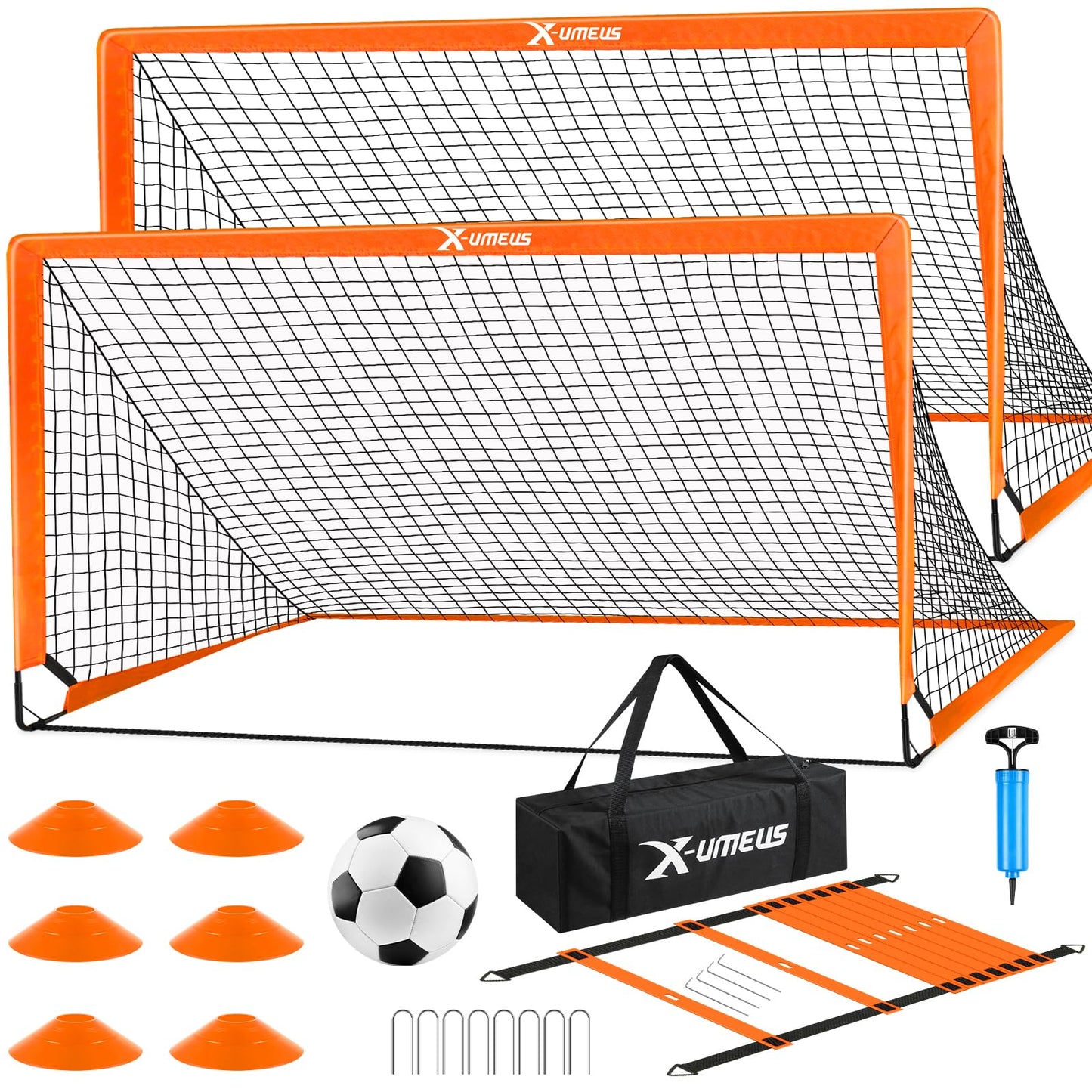 Kids Soccer Goals for Backyard Set of 2, 6x4 ft Portable Pop Up Soccer Goal Training Equipment with Soccer Ball, Ladder and Cones, Soccer Nets for Backyard for Kids Youth Toddler Outdoor Sports Game