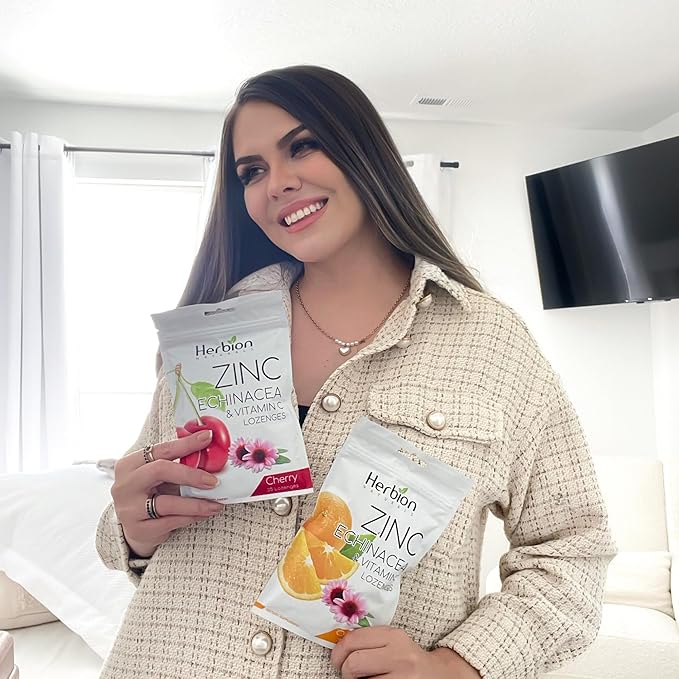 HERBION Naturals Zinc, Echinacea & Vitamin C Lozenges with Cherry Flavor, 25 CT - Dietary Supplement for Adults & Children 5+ - Promotes Wellness for The Whole Family - (Pack of 5) (125 Lozenges)