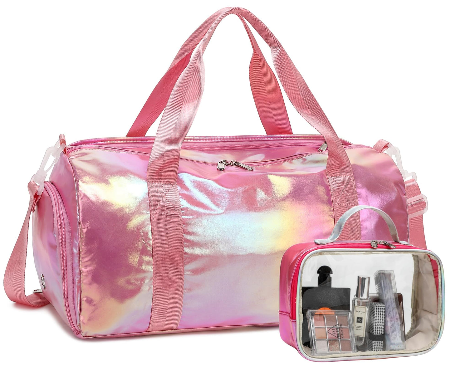 Gym Bag Sports Duffle Bag with Wet Pocket Weekender Overnight Bag with Waterproof Shoe Pouch and Air Hole for Girls Kids Women Travel Foldable Bag