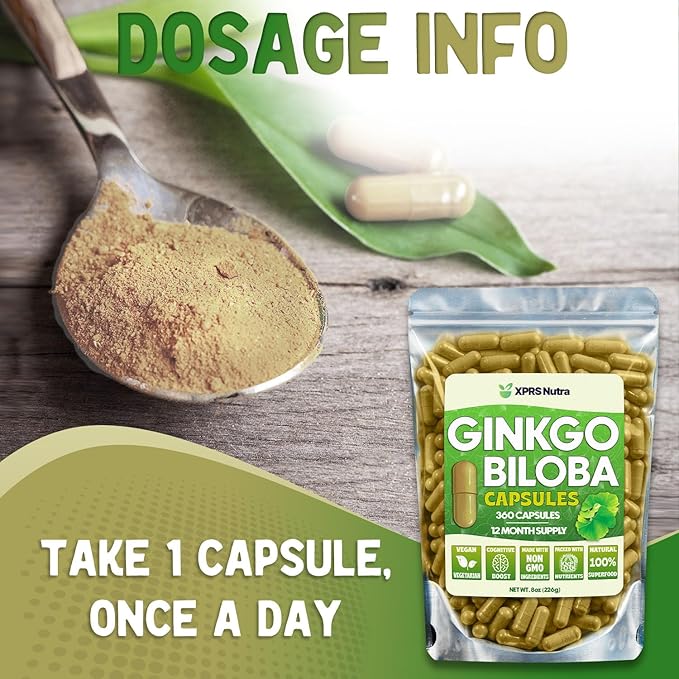XPRS Nutra Ginkgo Biloba Capsules - Gingko Biloba Encapsulated Supplements for Cognition - Vegan Friendly Ginkoba Biloba - Immunity Boosting Ginkgo Biloba Capsules - 360 Count