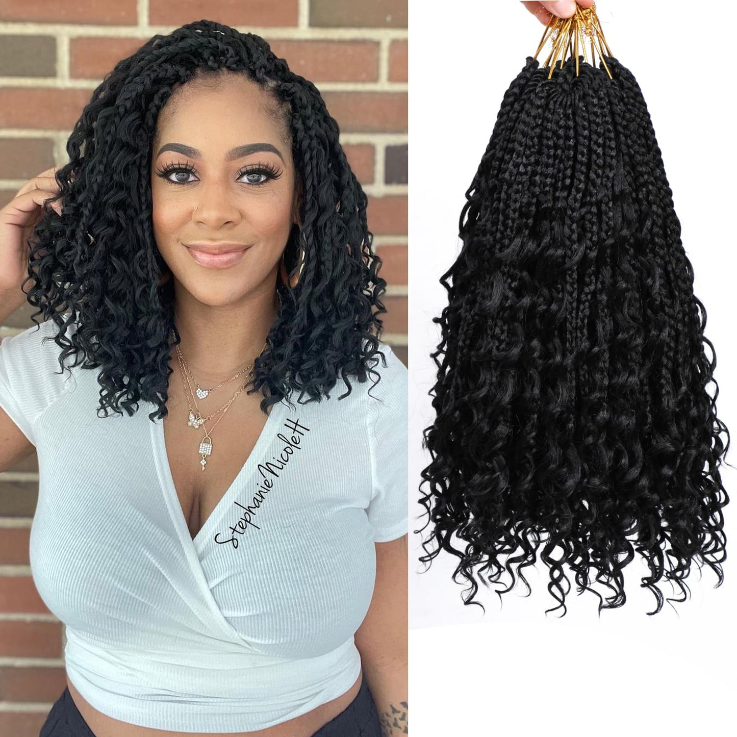 8 Packs Goddess Box Braids Crochet Hair-14 Inch Crochet Box Braids Pre-looped Boho Crochet Braids Hair Synthetic Braiding Hair Extensions Crochet Hair for Black Women(1B)