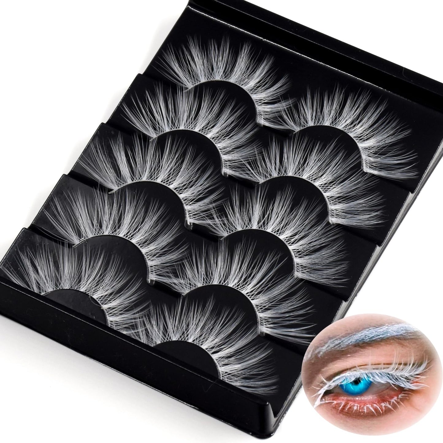 AUGENLI Halloween White False Lashes Extension Tools Japanese Anime Cosplay Natural Makeup Looking Masquerade Party Eye Lashes (White)