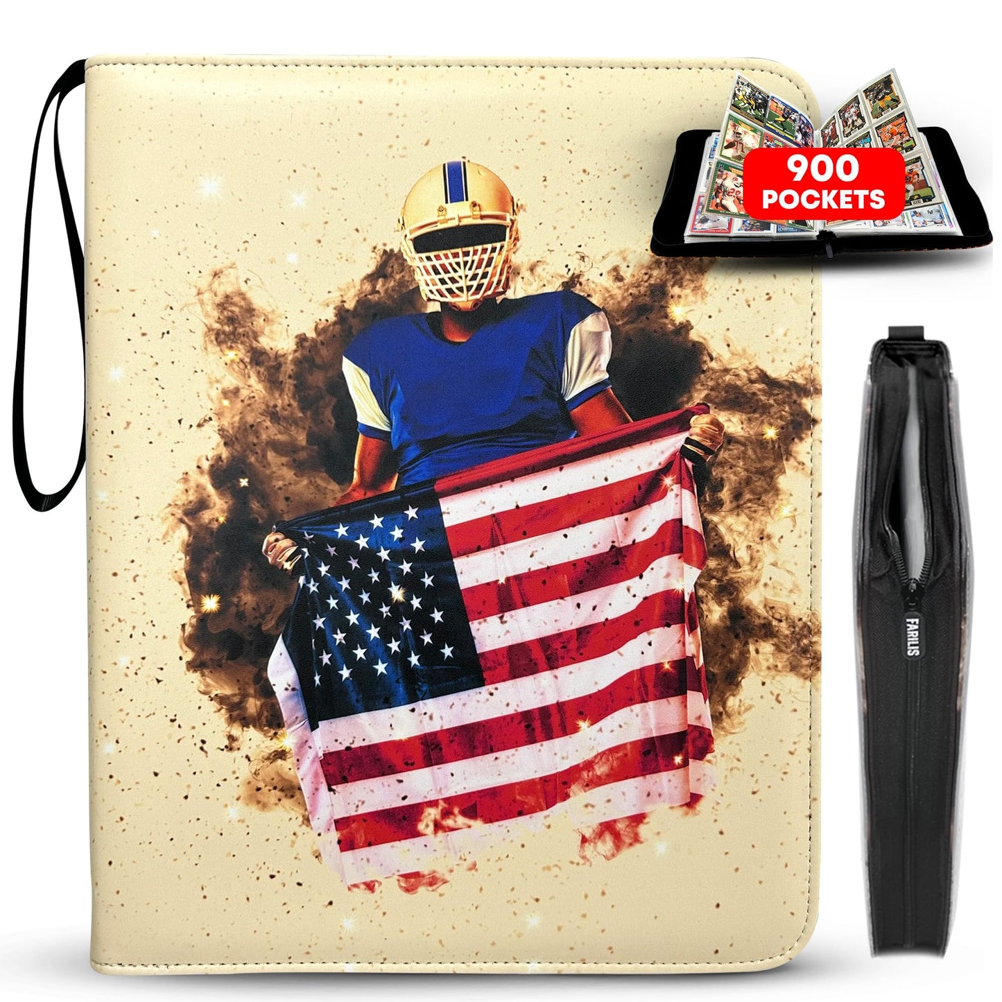 Football Card Binder with 900 Pockets, The Ultimate Football Card Holder Includes 50 Page Storage Sleeves to Organize and Protect Your Sports Cards Like a Pro (American Flag)